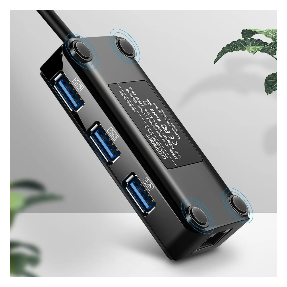Hurtownia GSM - Ugreen rozdzielacz HUB 3x USB 3.0 zewnętrzna karta sieciowa RJ45 Giga Ethernet czarny (20265) - UGR807BLK - {ean13} - Hurt