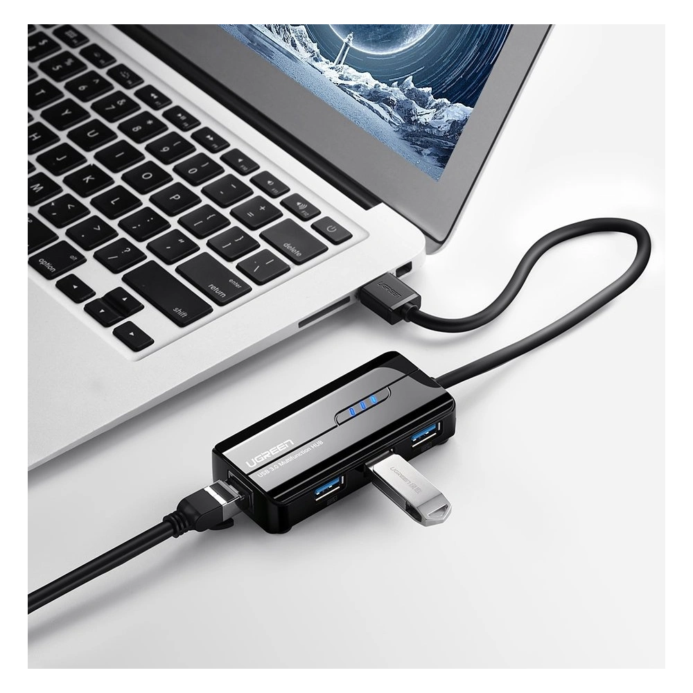 Hurtownia GSM - Ugreen rozdzielacz HUB 3x USB 3.0 zewnętrzna karta sieciowa RJ45 Giga Ethernet czarny (20265) - UGR807BLK - {ean13} - Hurt