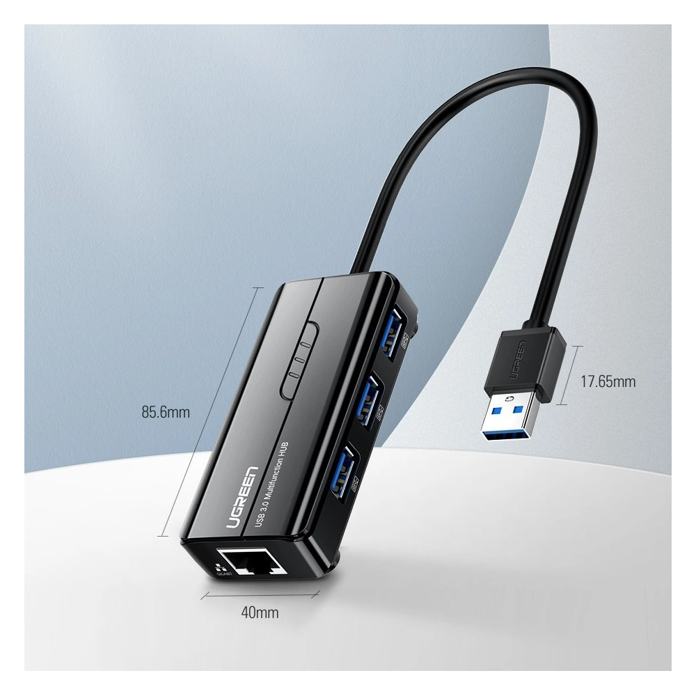 Hurtownia GSM - Ugreen rozdzielacz HUB 3x USB 3.0 zewnętrzna karta sieciowa RJ45 Giga Ethernet czarny (20265) - UGR807BLK - {ean13} - Hurt