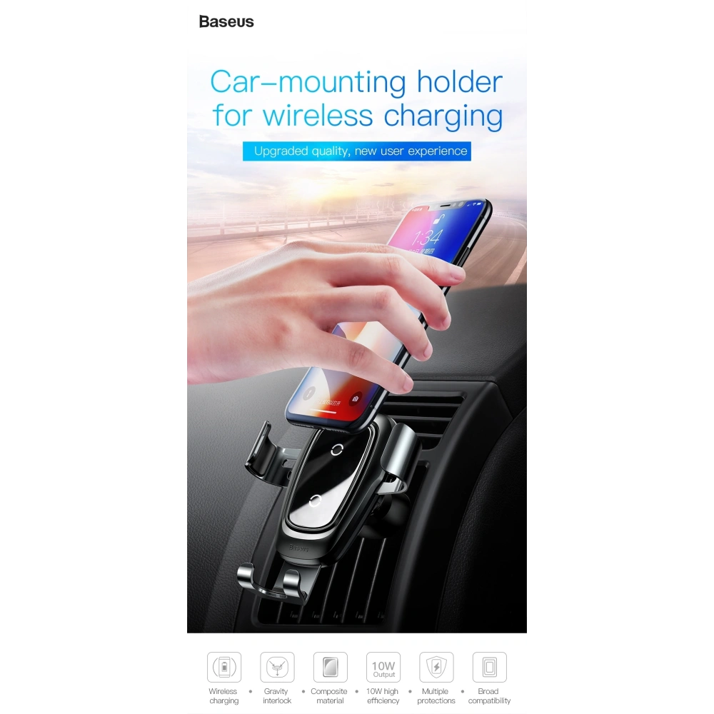 Hurtownia GSM - Upevnění do auta s indukční nabíječkou Baseus Metal Gravity Car Mount Wireless Charger Black - BSU043 - {ean13} - Hurt