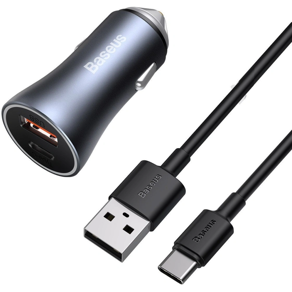 Hurtownia GSM - Automobilní nabíječka Baseus Golden Contactor Pro, USB + USB-C, QC4.0+, PD, SCP, 40W (šedá) + kabel USB na USB-C 1m (černý) - BSU2166BLK - {ean13} - Hurt
