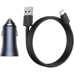 Hurtownia GSM - Automobilní nabíječka Baseus Golden Contactor Pro, USB + USB-C, QC4.0+, PD, SCP, 40W (šedá) + kabel USB na USB-C 1m (černý) - BSU2166BLK - {ean13} - Hurt