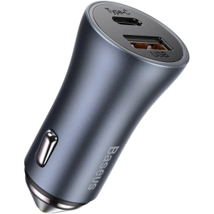 Hurtownia GSM - Ładowarka samochodowa Baseus Golden Contactor Pro, USB + USB-C, QC4.0+, PD, SCP, 40W (szara) + kabel USB do USB-C 1m (czarny) - BSU2166BLK - {ean13} - Hurt