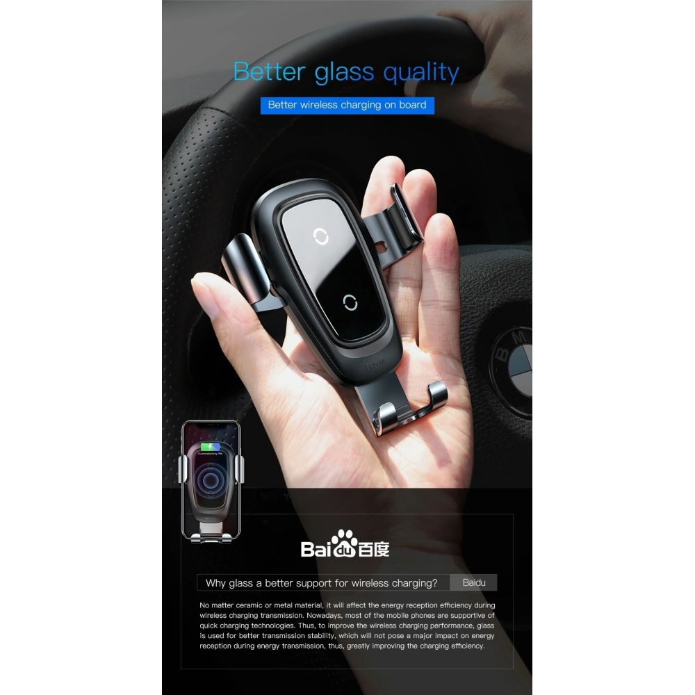 Hurtownia GSM - Upevnění do auta s indukční nabíječkou Baseus Metal Gravity Car Mount Wireless Charger Black - BSU043 - {ean13} - Hurt