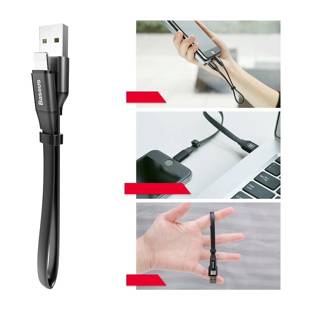 Wholesale Baseus Nimble Flat Portable USB / Lightning Cable with Buckle 2A 0,23M black (CALMBJ-B01) - BSU2255BLK - {ean13} - Hurt