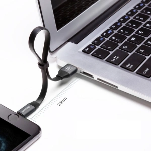 Baseus Nimble lapos USB / Lightning kábel 2A tartóval 0,23M fekete (CALMBJ-B01)
