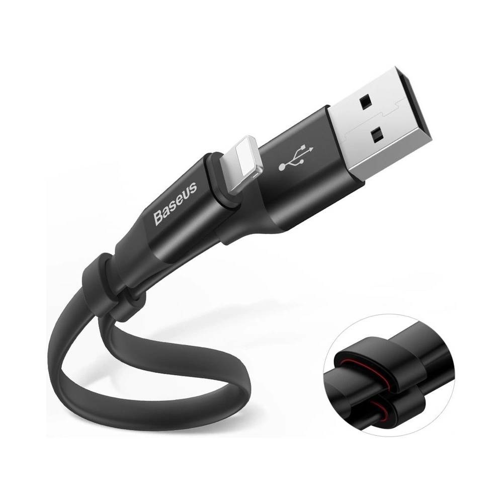 Wholesale Baseus Nimble Flat Portable USB / Lightning Cable with Buckle 2A 0,23M black (CALMBJ-B01) - BSU2255BLK - {ean13} - Hurt