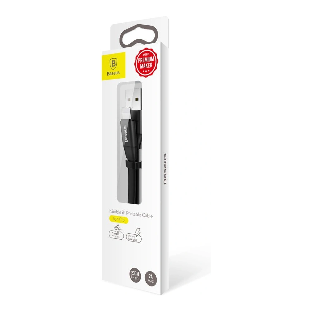 Hurtownia GSM - Baseus Nimble Flachkabel USB / Lightning Kabel mit Halter 2A 0.23M schwarz (CALMBJ-B01) - BSU2255BLK - {ean13} - Hurt