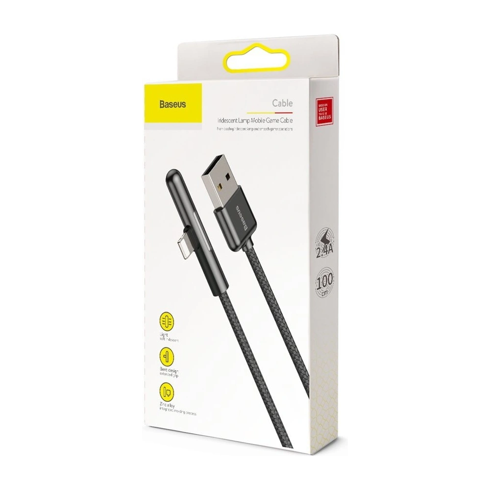Hurtownia GSM - Baseus kątowy nylonowy kabel przewód USB Lightning dla graczy 2.4A 1m czarny (CAL7C-A01) - BSU2283BLK - {ean13} - Hurt