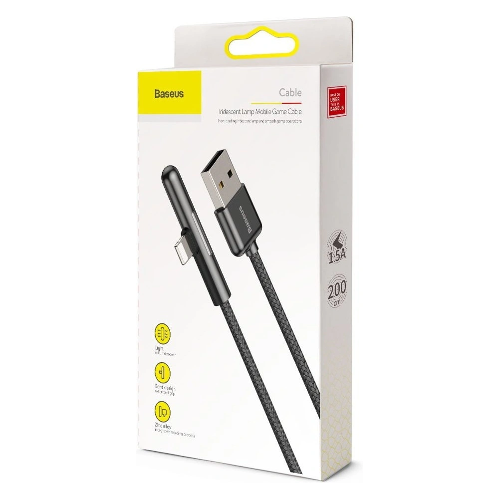 Hurtownia GSM - Baseus kątowy nylonowy kabel przewód USB Lightning dla graczy 1.5A 2m czarny (CAL7C-B01) - BSU2285BLK - {ean13} - Hurt