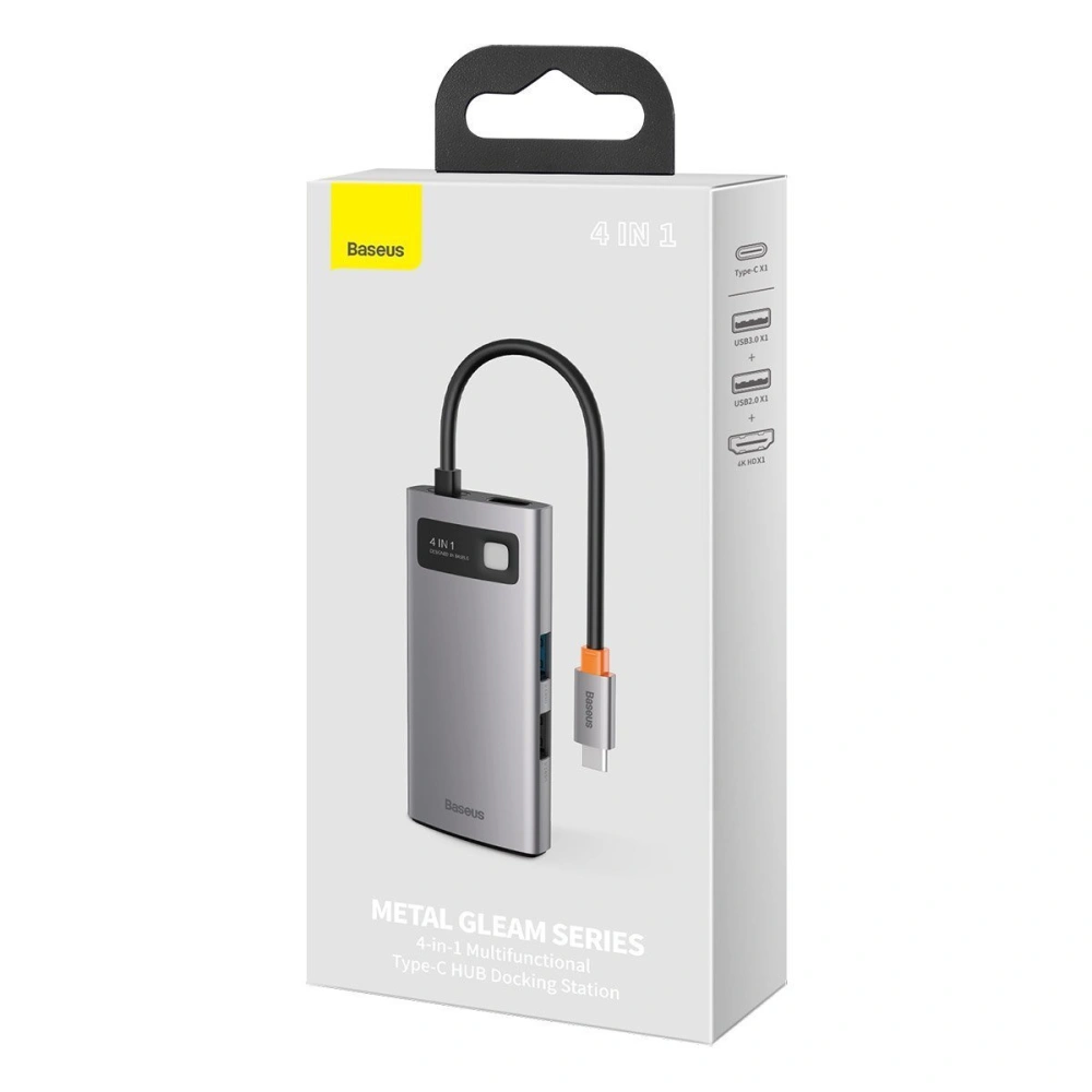 Hurtownia GSM - Hub 4w1 Baseus Metal Gleam Series, USB-C na USB 3.0 + USB 2.0 + HDMI + USB-C PD - BSU2370 - {ean13} - Hurt