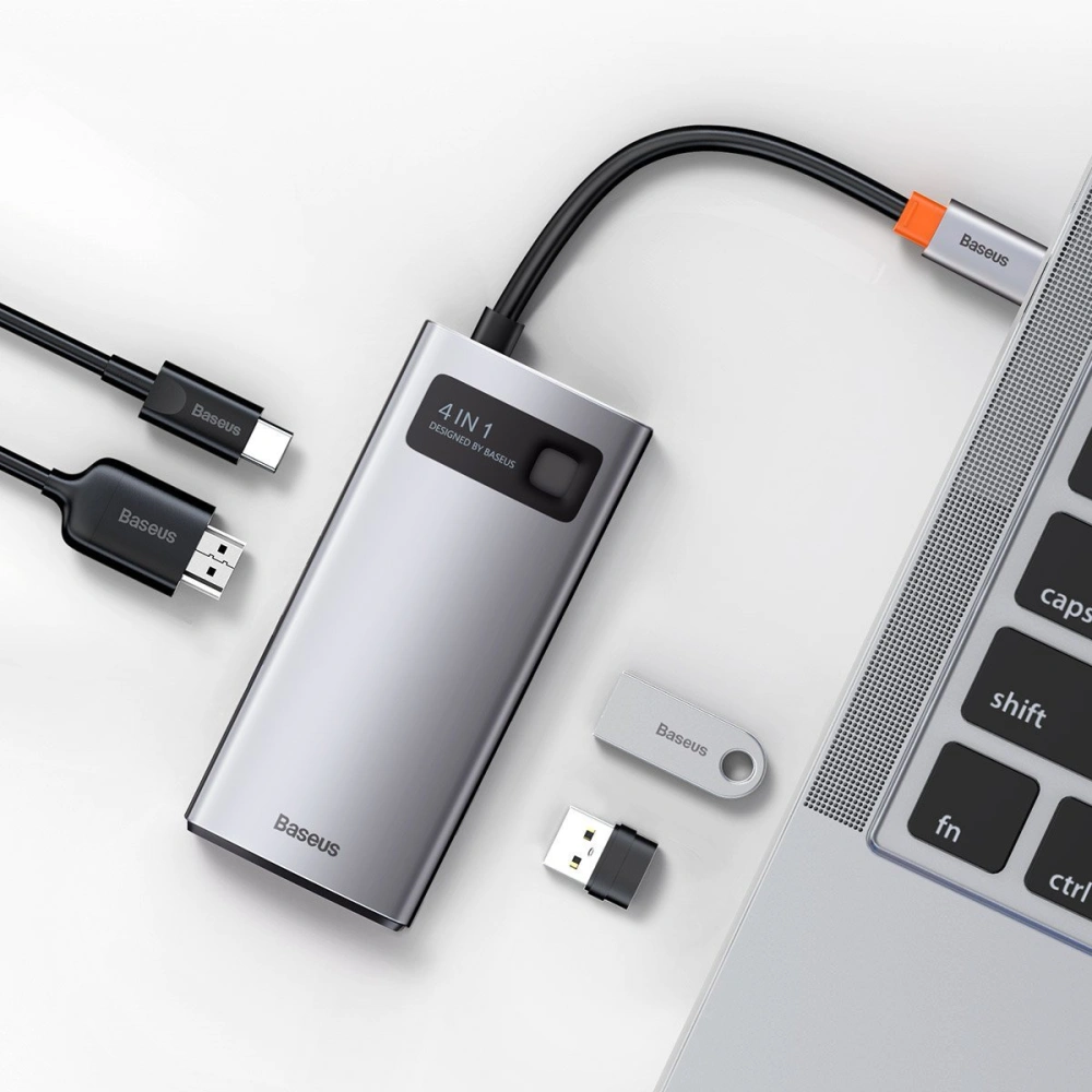Hurtownia GSM - Hub 4w1 Baseus Metal Gleam Series, USB-C na USB 3.0 + USB 2.0 + HDMI + USB-C PD - BSU2370 - {ean13} - Hurt