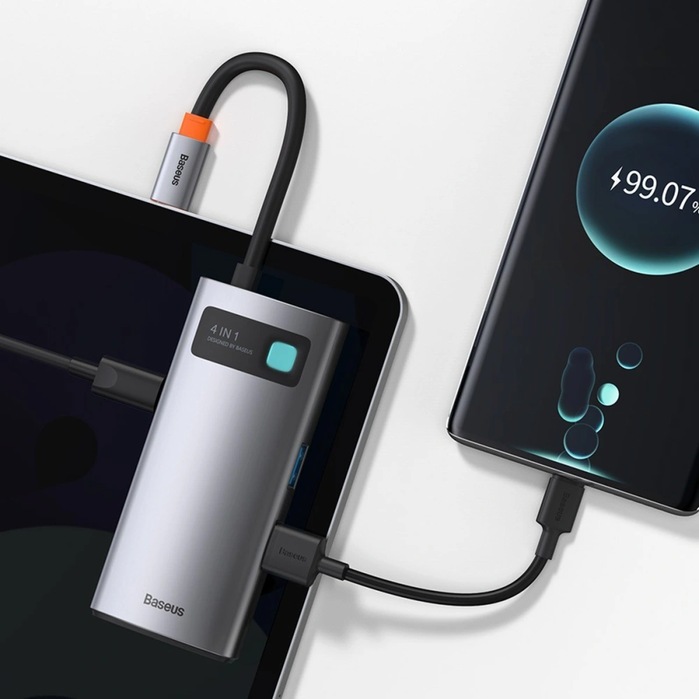 Hurtownia GSM - Hub 4w1 Baseus Metal Gleam Series, USB-C na USB 3.0 + USB 2.0 + HDMI + USB-C PD - BSU2370 - {ean13} - Hurt
