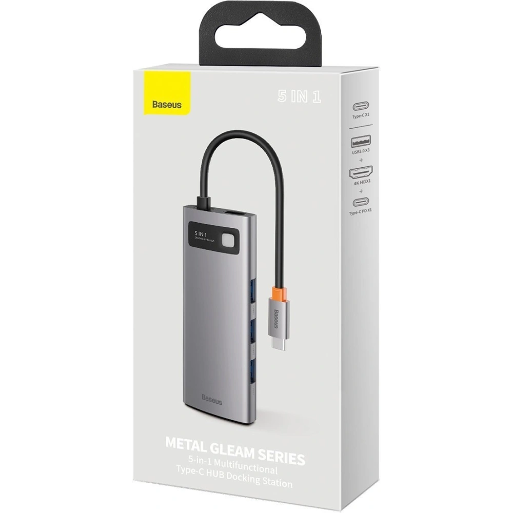 Hurtownia GSM - Hub 5w1 Baseus Metal Gleam Series, USB-C do 3x USB 3.0 + HDMI + USB-C PD - BSU2371 - {ean13} - Hurt