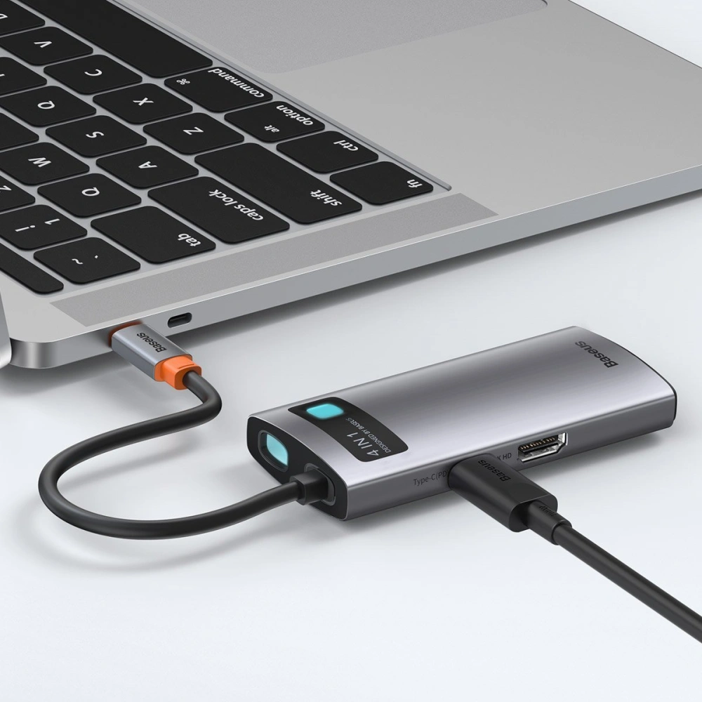 Hurtownia GSM - Hub 4w1 Baseus Metal Gleam Series, USB-C na USB 3.0 + USB 2.0 + HDMI + USB-C PD - BSU2370 - {ean13} - Hurt