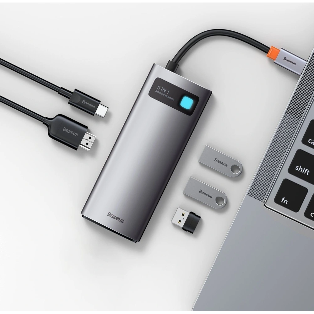 Hurtownia GSM - Hub 5w1 Baseus Metal Gleam Series, USB-C do 3x USB 3.0 + HDMI + USB-C PD - BSU2371 - {ean13} - Hurt