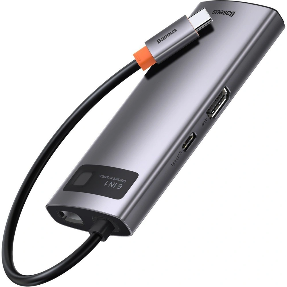 Hurtownia GSM - Hub 6v1 Baseus Metal Gleam Series, USB-C na 3x USB 3.0 + HDMI + USB-C PD + Ethernet RJ45 - BSU2372 - {ean13} - Hurt