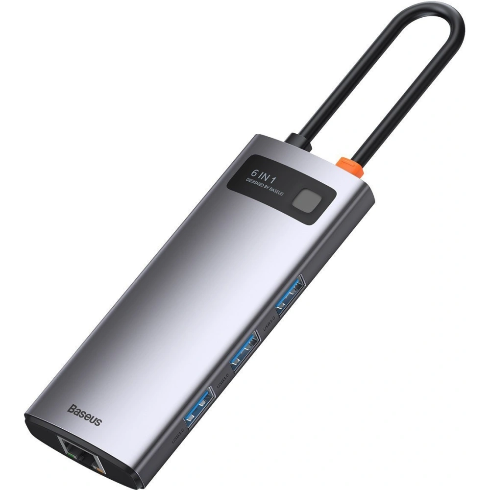 Hurtownia GSM - Hub 6v1 Baseus Metal Gleam Series, USB-C na 3x USB 3.0 + HDMI + USB-C PD + Ethernet RJ45 - BSU2372 - {ean13} - Hurt