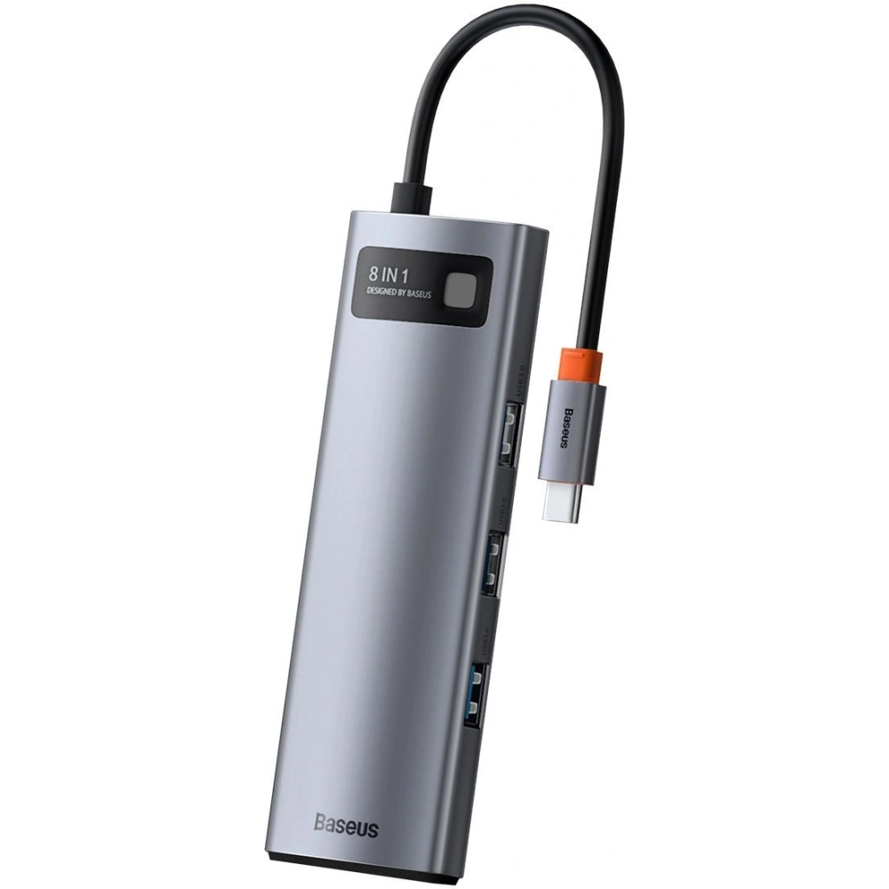 Hurtownia GSM - Hub 8w1 Baseus Metal Gleam Series, USB-C na 3x USB 3.0 + HDMI + USB-C PD + Ethernet RJ45 + microSD/SD - BSU2373 - {ean13} - Hurt