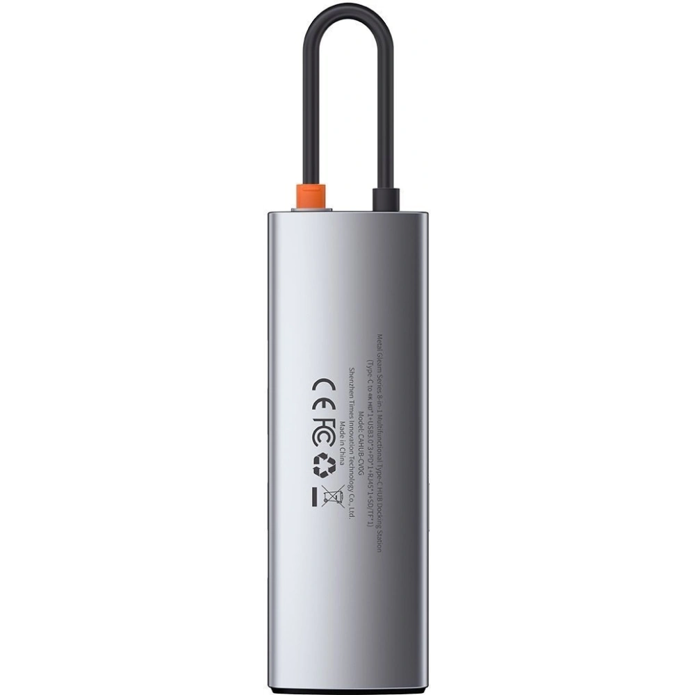 Hurtownia GSM - Hub 8w1 Baseus Metal Gleam Series, USB-C na 3x USB 3.0 + HDMI + USB-C PD + Ethernet RJ45 + microSD/SD - BSU2373 - {ean13} - Hurt