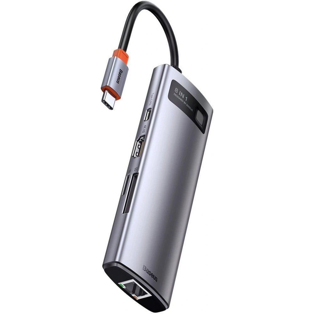 Hurtownia GSM - Hub 8w1 Baseus Metal Gleam Series, USB-C na 3x USB 3.0 + HDMI + USB-C PD + Ethernet RJ45 + microSD/SD - BSU2373 - {ean13} - Hurt
