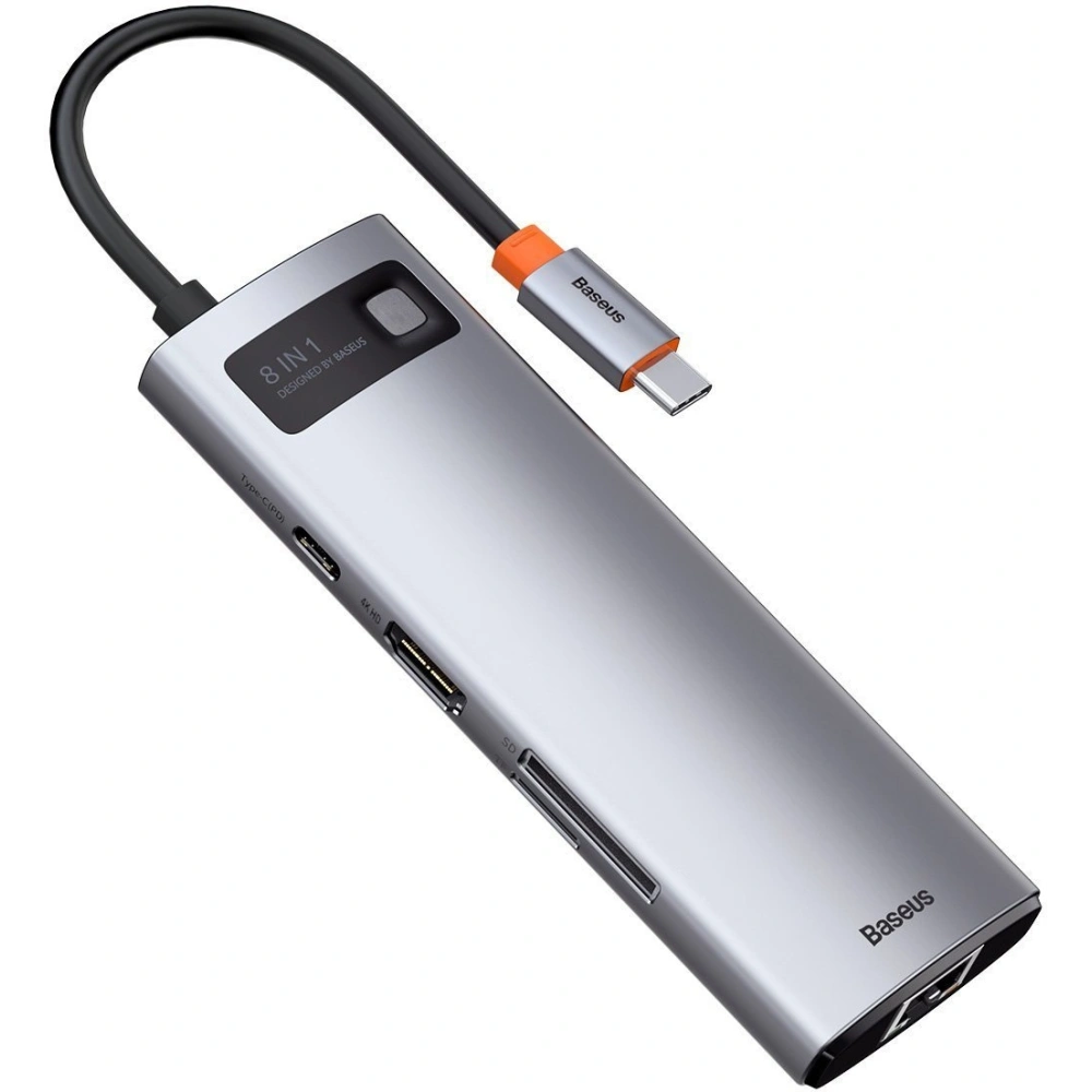 Hurtownia GSM - Hub 8w1 Baseus Metal Gleam Series, USB-C na 3x USB 3.0 + HDMI + USB-C PD + Ethernet RJ45 + microSD/SD - BSU2373 - {ean13} - Hurt