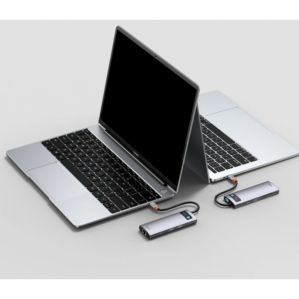 Hurtownia GSM - Hub 8w1 Baseus Metal Gleam Series, USB-C na 3x USB 3.0 + HDMI + USB-C PD + Ethernet RJ45 + microSD/SD - BSU2373 - {ean13} - Hurt