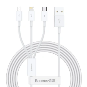 Hurtownia GSM - Kabel USB 3w1 Baseus Superior Series, USB do micro USB / USB-C / Lightning, 3.5A, 1.2m (biały) - BSU2381WHT - {ean13} - Hurt