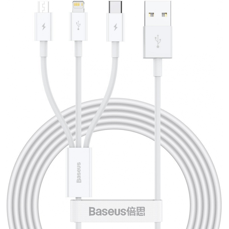 Hurtownia Baseus - 6953156205536 - BSU2381WHT - Kabel USB 3w1 Baseus Superior Series, USB do micro USB / USB-C / Lightning, 3.5A, 1.2m (biały) - B2B homescreen