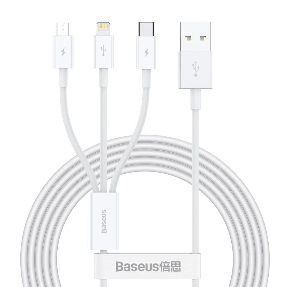 Hurtownia GSM - Kabel USB 3w1 Baseus Superior Series, USB do micro USB / USB-C / Lightning, 3.5A, 1.2m (bílý) - BSU2381WHT - {ean13} - Hurt