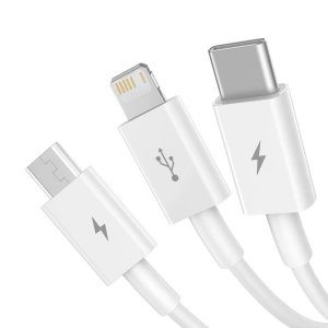 Hurtownia GSM - Kabel USB 3w1 Baseus Superior Series, USB do micro USB / USB-C / Lightning, 3.5A, 1.2m (biały) - BSU2381WHT - {ean13} - Hurt