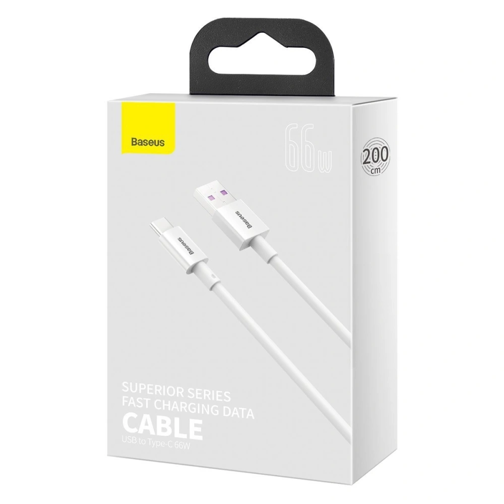 Hurtownia GSM - Kabel USB do USB-C Baseus Superior Series, 66W, 2m (biały) - BSU2380WHT - {ean13} - Hurt
