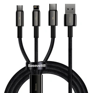 Hurtownia GSM - Kabel USB 3w1 Baseus Tungsten Gold, USB do micro USB / USB-C / Lightning, 3.5A, 1.5m (czarny) - BSU2383BLK - {ean13} - Hurt
