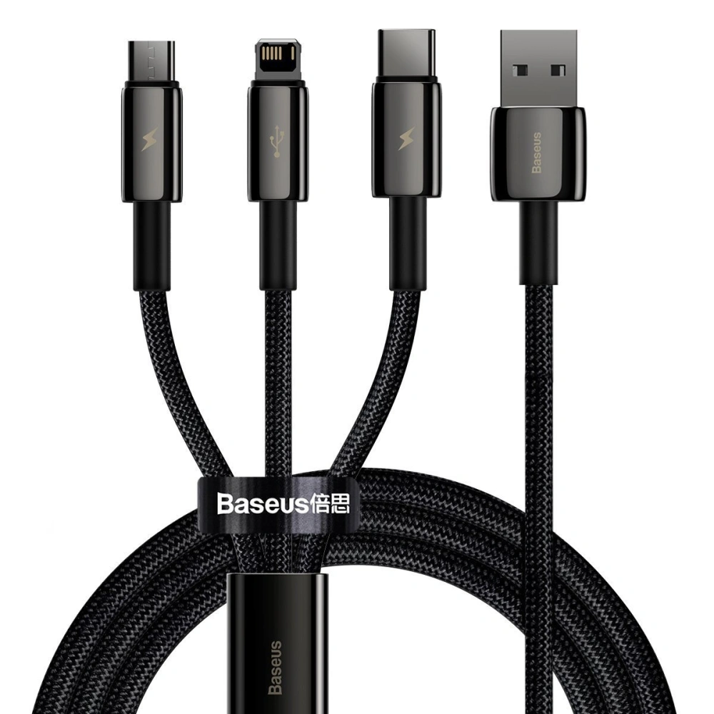Hurtownia GSM - Kabel USB 3w1 Baseus Tungsten Gold, USB na micro USB / USB-C / Lightning, 3.5A, 1.5m (černý) - BSU2383BLK - {ean13} - Hurt