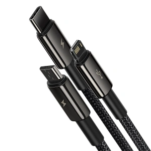 Hurtownia GSM - Kabel USB 3w1 Baseus Tungsten Gold, USB do micro USB / USB-C / Lightning, 3.5A, 1.5m (czarny) - BSU2383BLK - {ean13} - Hurt
