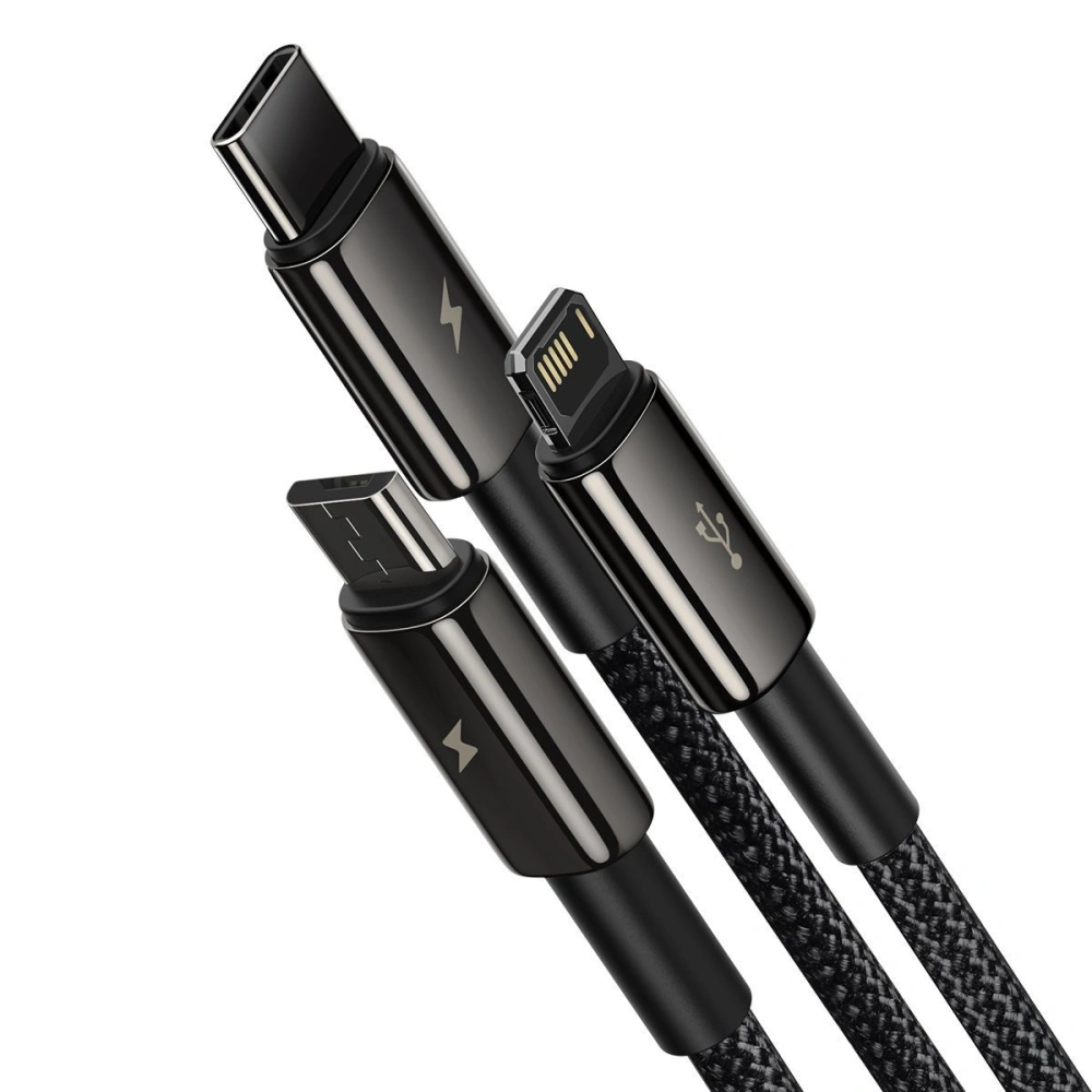 Hurtownia GSM - Kabel USB 3w1 Baseus Tungsten Gold, USB na micro USB / USB-C / Lightning, 3.5A, 1.5m (černý) - BSU2383BLK - {ean13} - Hurt