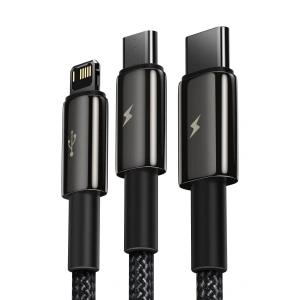 Hurtownia GSM - Kabel USB 3w1 Baseus Tungsten Gold, USB do micro USB / USB-C / Lightning, 3.5A, 1.5m (czarny) - BSU2383BLK - {ean13} - Hurt