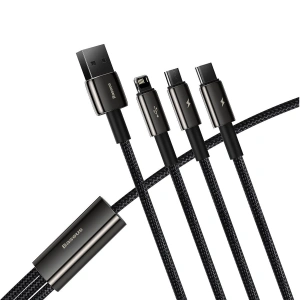 Hurtownia GSM - Kabel USB 3w1 Baseus Tungsten Gold, USB do micro USB / USB-C / Lightning, 3.5A, 1.5m (czarny) - BSU2383BLK - {ean13} - Hurt