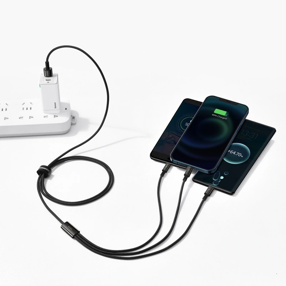 Hurtownia GSM - Kabel USB 3w1 Baseus Tungsten Gold, USB na micro USB / USB-C / Lightning, 3.5A, 1.5m (černý) - BSU2383BLK - {ean13} - Hurt