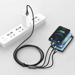 Hurtownia GSM - Kabel USB 3w1 Baseus Tungsten Gold, USB do micro USB / USB-C / Lightning, 3.5A, 1.5m (czarny) - BSU2383BLK - {ean13} - Hurt