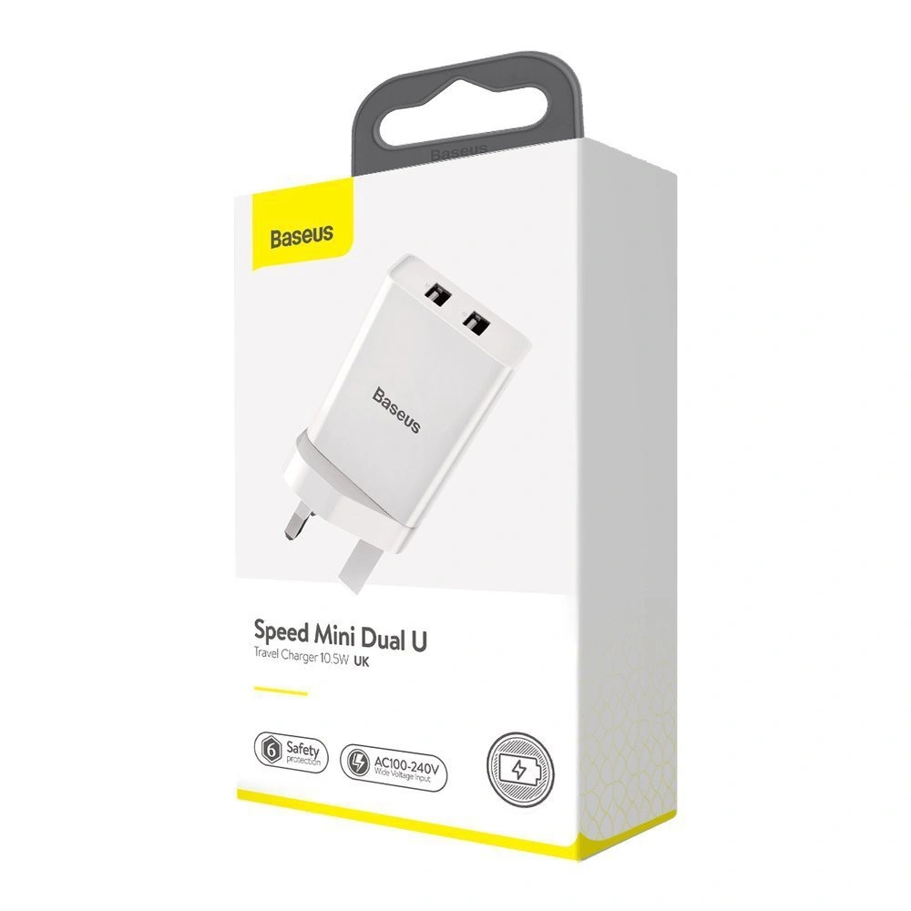 Hurtownia GSM - Baseus ładowarka sieciowa 2x USB 2.1A 10,5W (wtyczka UK) biały (CCFS-S02) - BSU2401WHT - {ean13} - Hurt