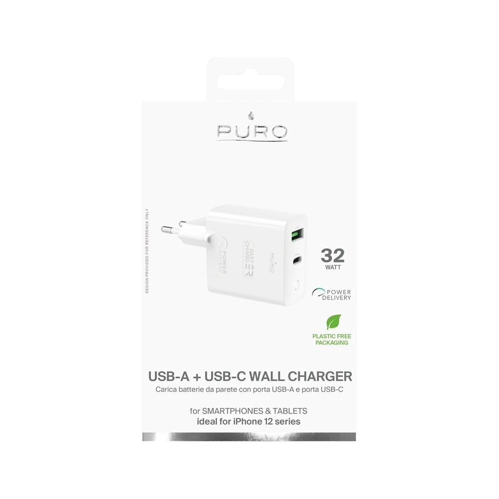 Hurtownia GSM - Ładowarka sieciowa PURO Mini Fast Travel Charger USB-A + USB-C Power Delivery 32W (biały) - PUR411WHT - {ean13} - Hurt