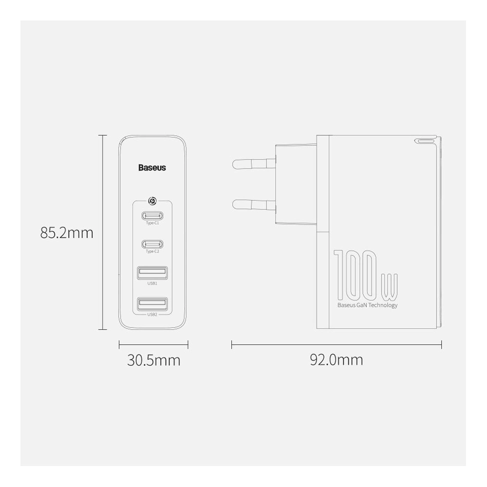 Hurtownia GSM - Baseus GaN2 Pro rychlá síťová nabíječka 100W USB / USB Typ C Quick Charge 4+ Power Delivery bílá (CCGAN2P-L02) - BSU2585WHT - {ean13} - Hurt