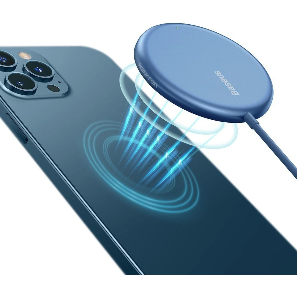 Wholesale Baseus mini magnetic wireless Qi charger 15 W (MagSafe compatible for iPhone) blue (WXJK-H03) - BSU2633BLU - {ean13} - Hurt