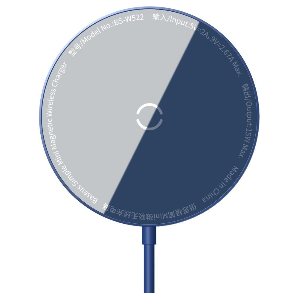 Wholesale Baseus mini magnetic wireless Qi charger 15 W (MagSafe compatible for iPhone) blue (WXJK-H03) - BSU2633BLU - {ean13} - Hurt