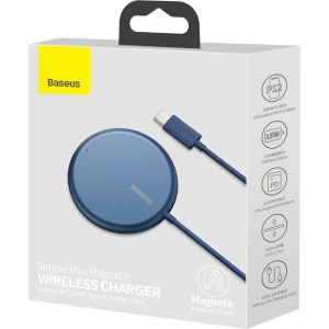 Wholesale Baseus mini magnetic wireless Qi charger 15 W (MagSafe compatible for iPhone) blue (WXJK-H03) - BSU2633BLU - {ean13} - Hurt