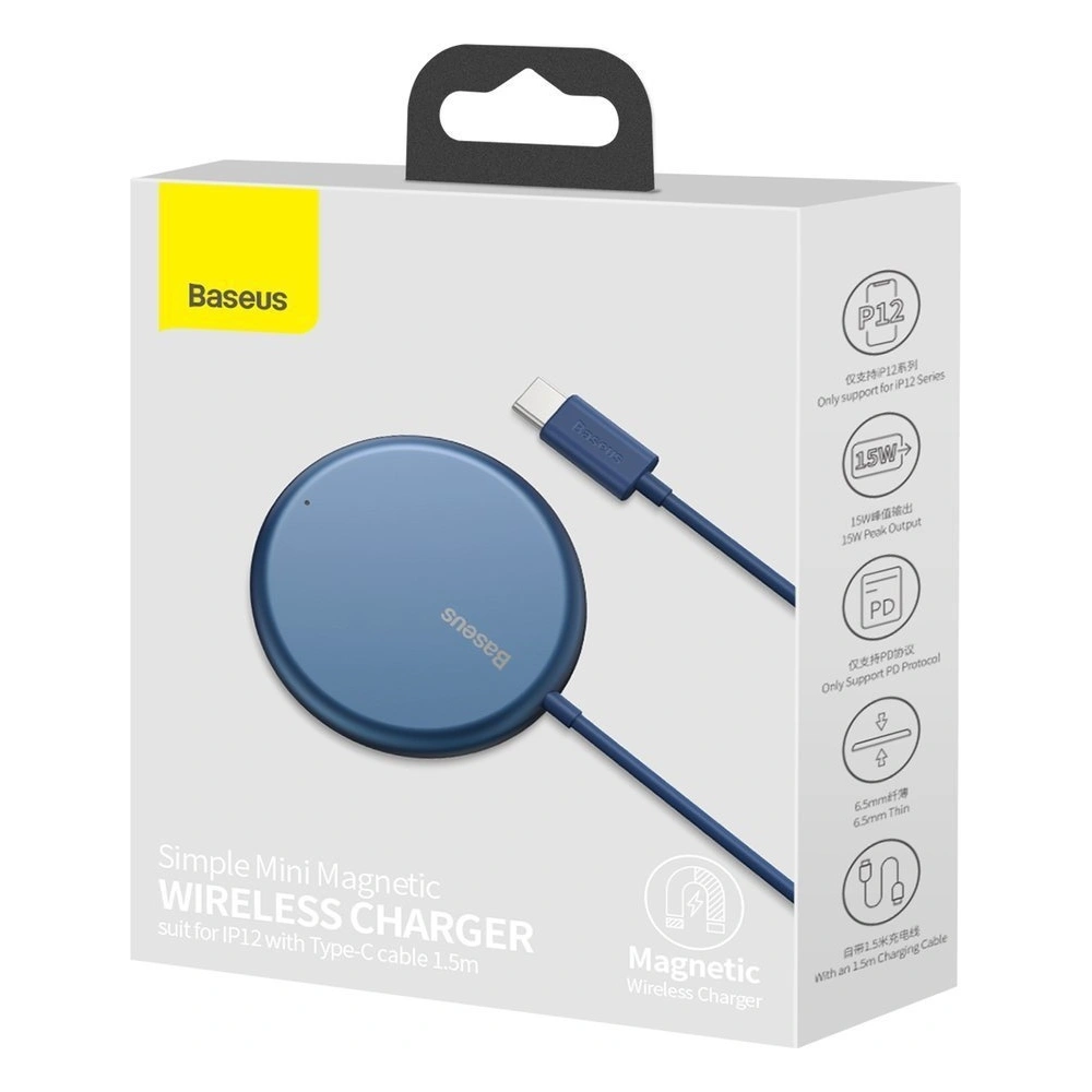 Hurtownia GSM - Baseus mini magnetyczna bezprzewodowa indukcyjna ładowarka Qi 15 W (kompatybilna z MagSafe) niebieski (WXJK-H03) - BSU2633BLU - {ean13} - Hurt