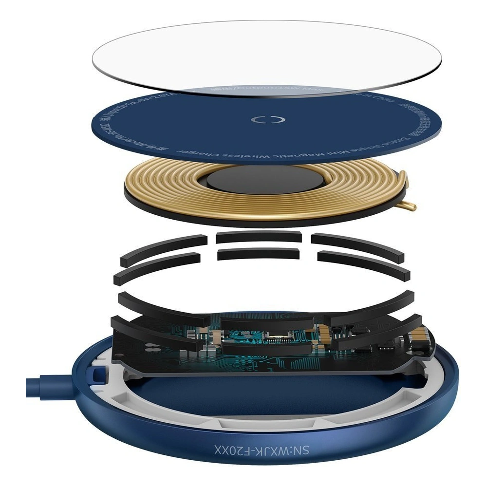 Wholesale Baseus mini magnetic wireless Qi charger 15 W (MagSafe compatible for iPhone) blue (WXJK-H03) - BSU2633BLU - {ean13} - Hurt