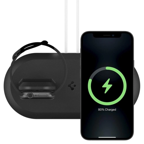 Ładowarka bezprzewodowa Spigen MagFit Duo Apple MagSafe & Apple Watch Charger Stand Black