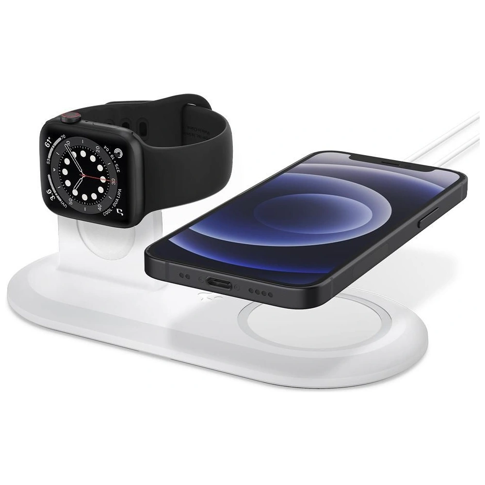 Hurtownia GSM - Bezdrátová nabíječka Spigen MagFit Duo Apple MagSafe & Apple Watch Charger Stand White - SPN1586WHT - {ean13} - Hurt